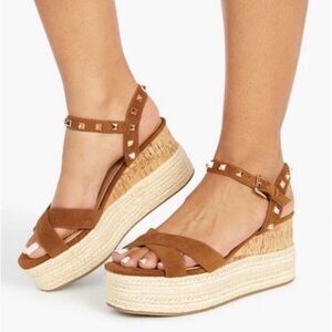 JustFab Tan Studded Wedge Sandals